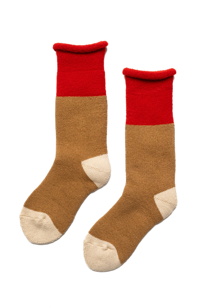 Chunky Pile Boot Socks - Red /Camel