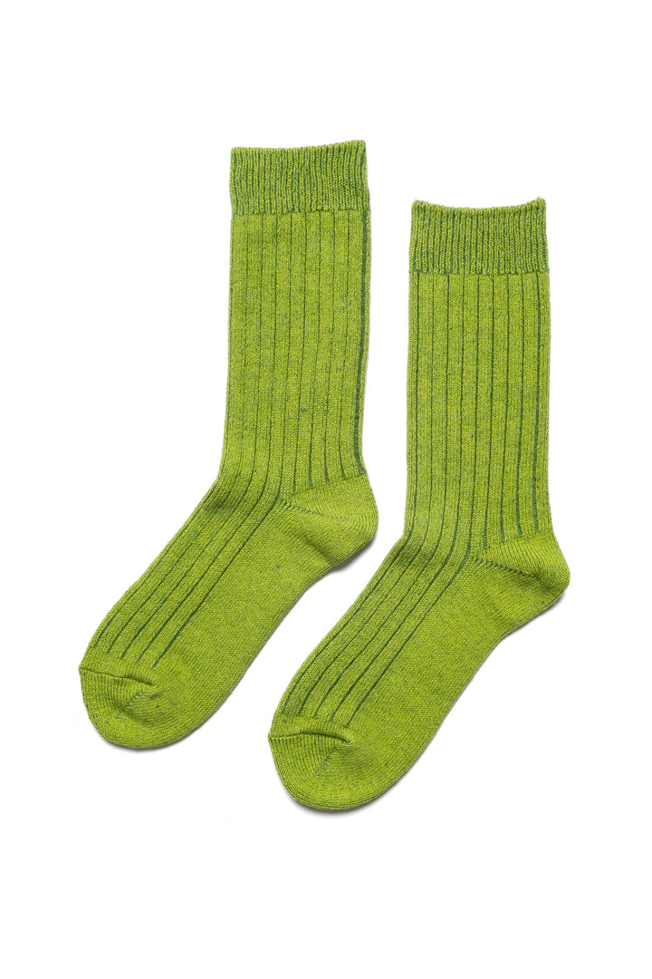 Cotton Wool Ribbed Crew Socks - Lime