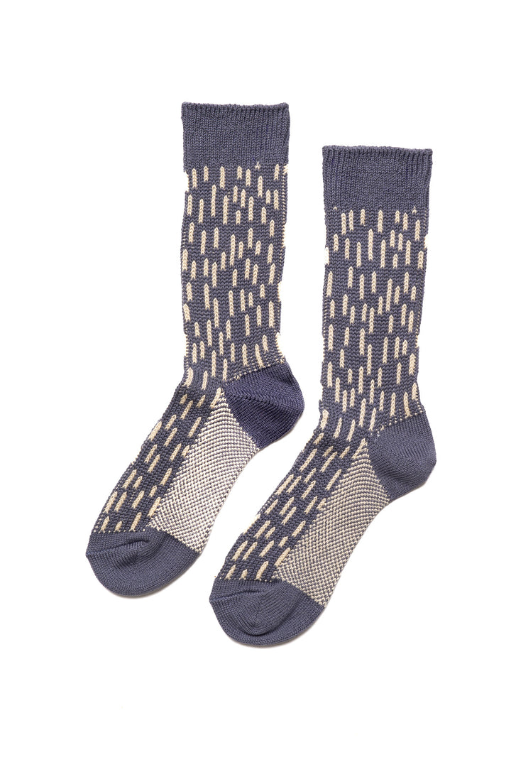 Rain Drop Crew Socks - Steel Blue/Ivory