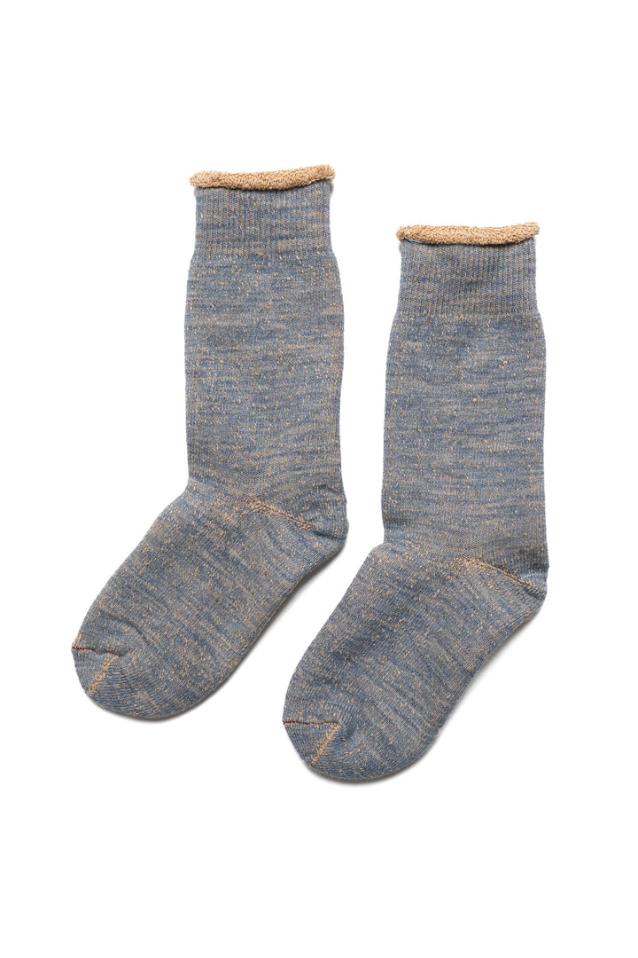 Double Face Crew Socks - Blue/Brown