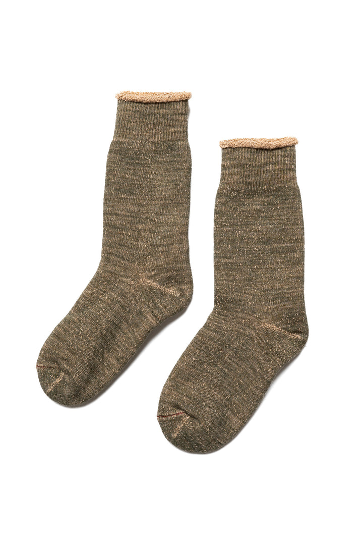 Double Face Crew Socks - Green/Brown