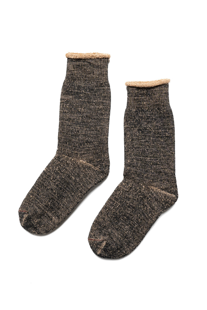 Double Face Crew Socks - Black/Brown