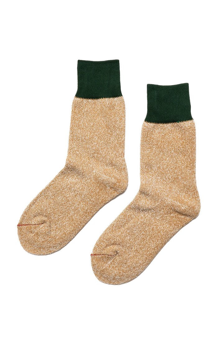 Double Face Crew Socks "Silk & Cotton" - D Green/ Beige