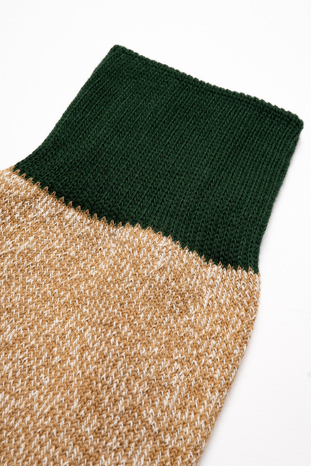 Double Face Crew Socks "Silk & Cotton" - D Green/ Beige