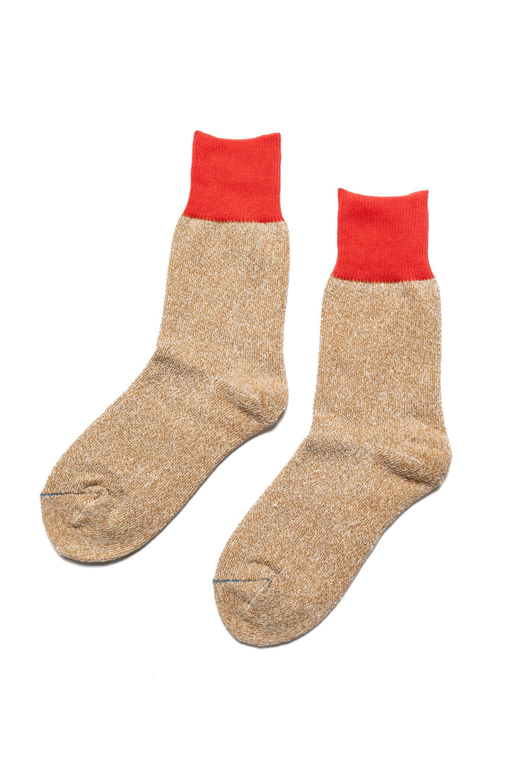 Double Face Crew Socks "Silk & Cotton" - Bittersweet/Beige