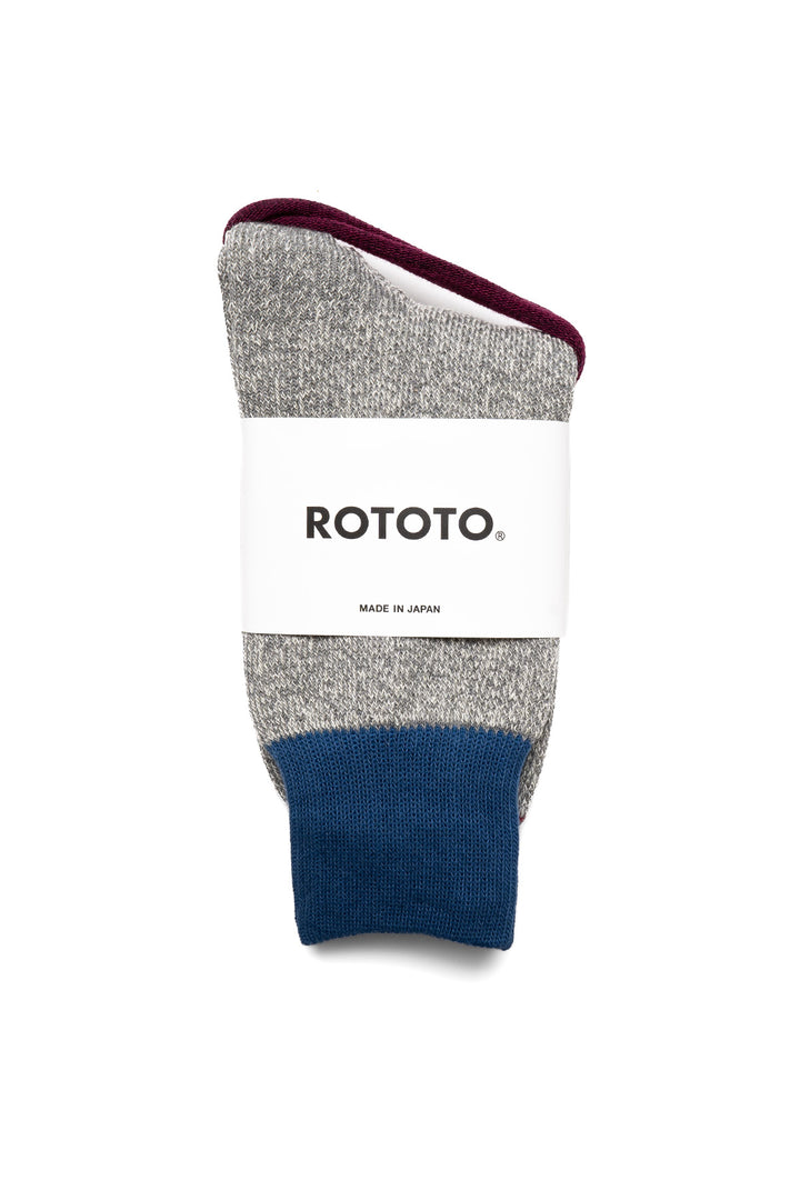 Double Face Crew Socks "Silk & Cotton" - Blue/Gray