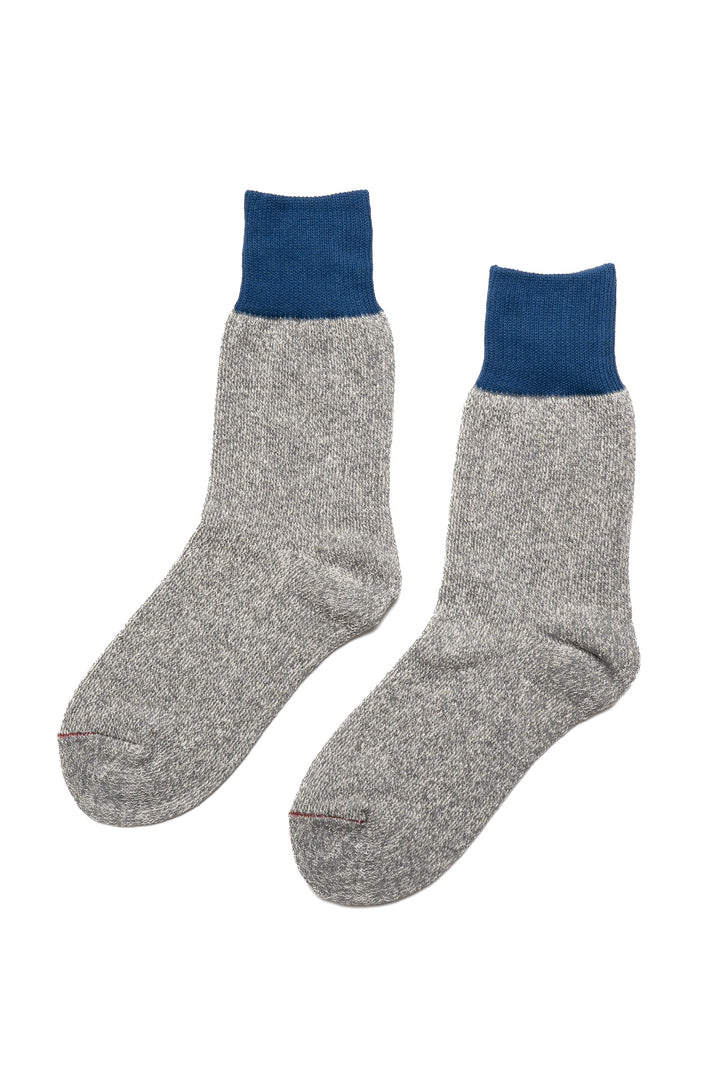 Double Face Crew Socks "Silk & Cotton" - Blue/Gray