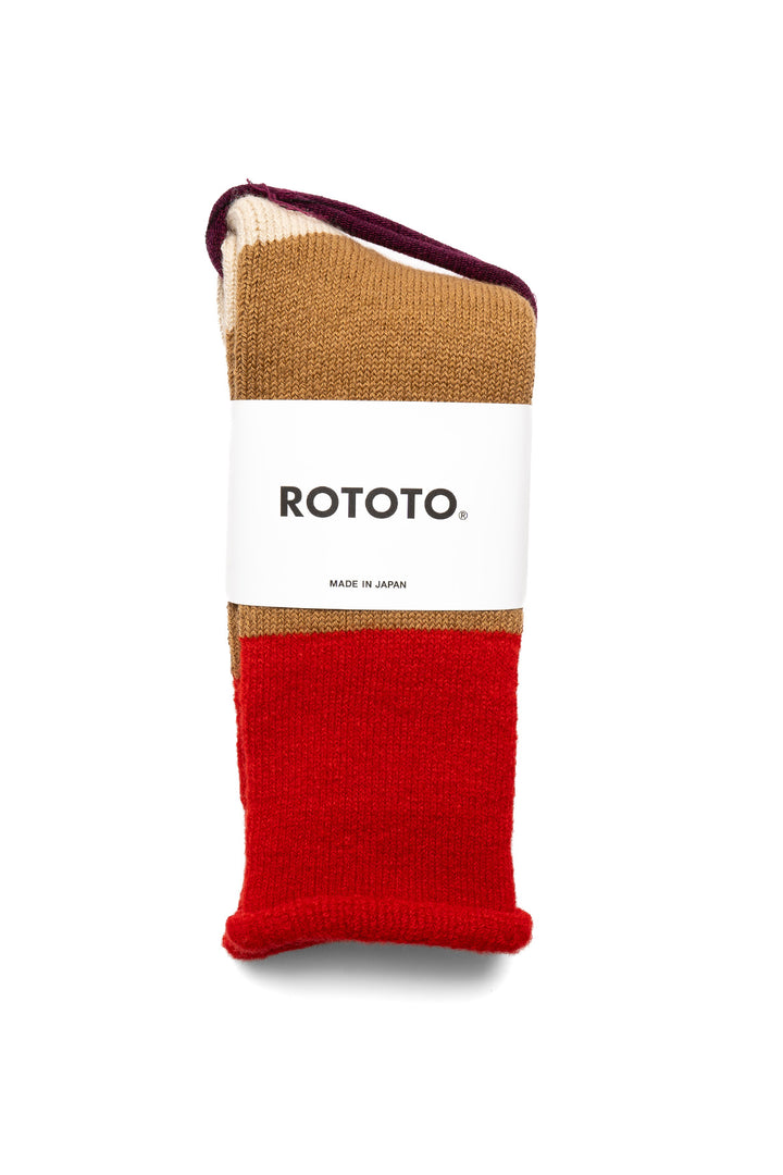 Chunky Pile Boot Socks - Red /Camel