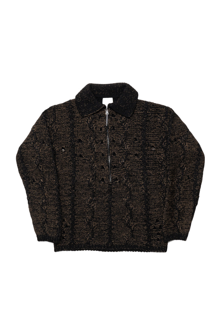 Polo Cable Knit Sweater - Brown