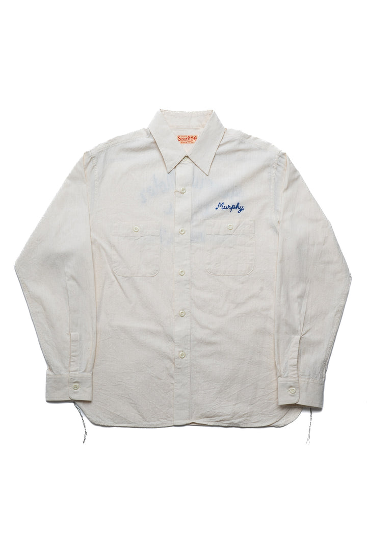 Chambray Work Shirt Chainstitch Embroidery - Off White