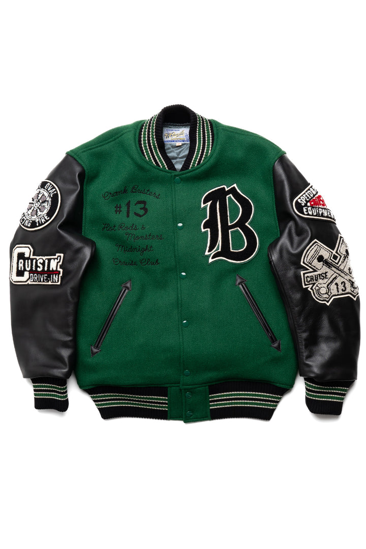 30oz. Wool Melton Award Jacket - Crank Busters - Green