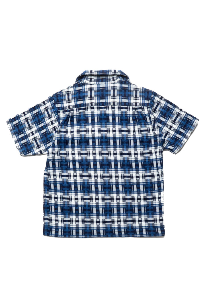 Broken Lattice Short Sleeve Open Collar Shirt - Indigo