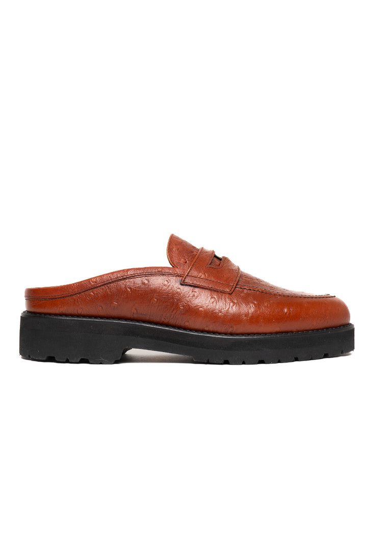 Coin Loafer Mule - Ostrich Brown