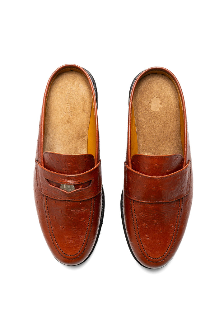 Coin Loafer Mule - Ostrich Brown