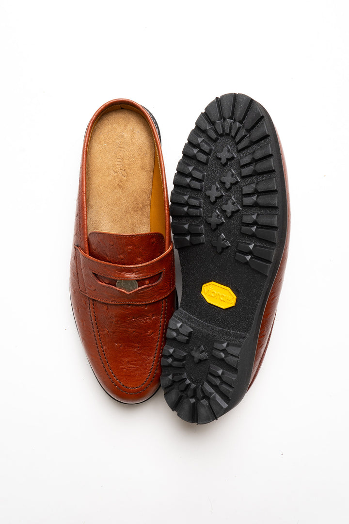 Coin Loafer Mule - Ostrich Brown