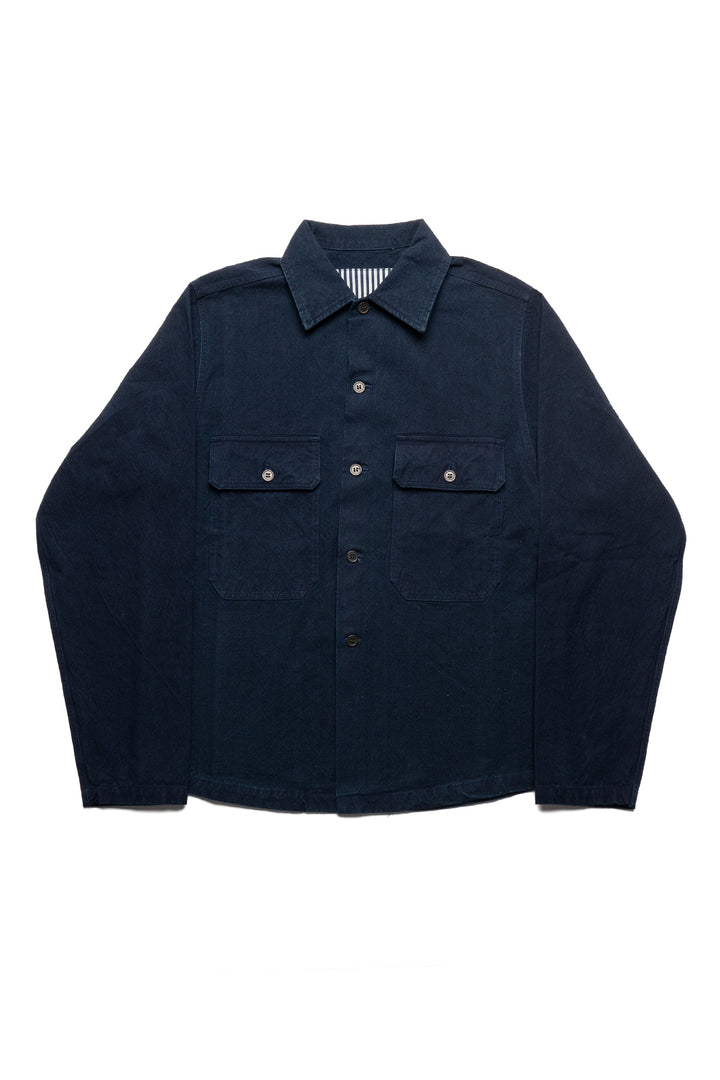 Indigo Cotton Ripstop “Kokiran” Military Shirt - Westerners Cut