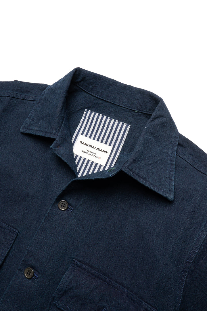 Indigo Cotton Ripstop “Kokiran” Military Shirt - Westerners Cut