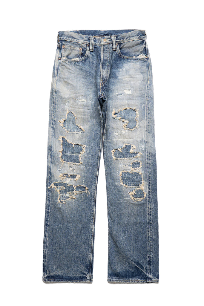 PABLO VINCI】Mohair cardigan/Knee patch remake denim/Damaged