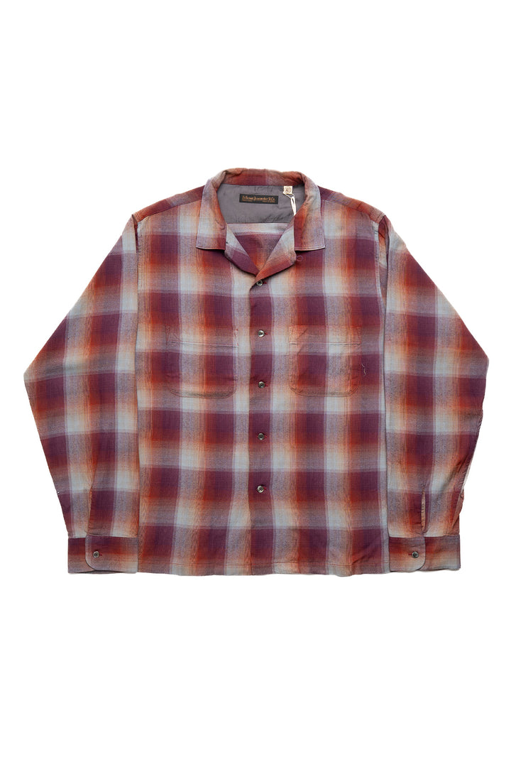 Rayon Check Open Collar Shirt - Burgundy