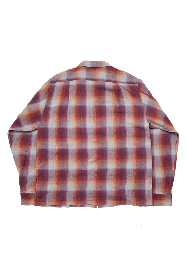 Rayon Check Open Collar Shirt - Burgundy