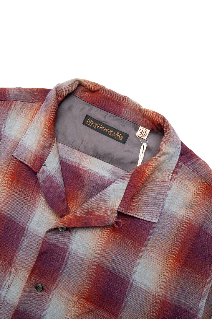 Rayon Check Open Collar Shirt - Burgundy