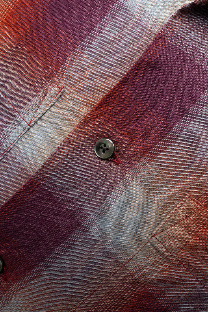 Rayon Check Open Collar Shirt - Burgundy