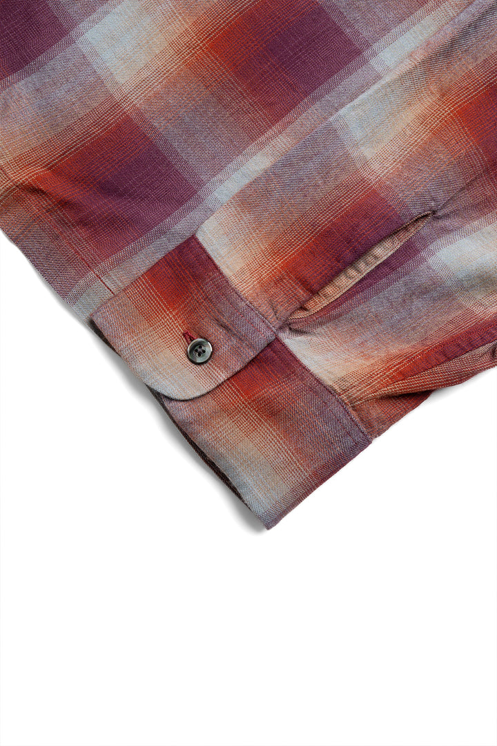 Rayon Check Open Collar Shirt - Burgundy