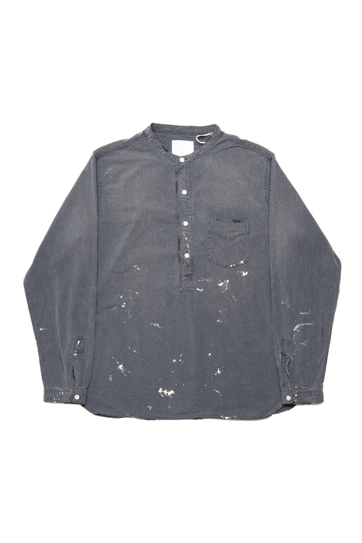 Stand Collar Chambray Shirt “Aging” - Black