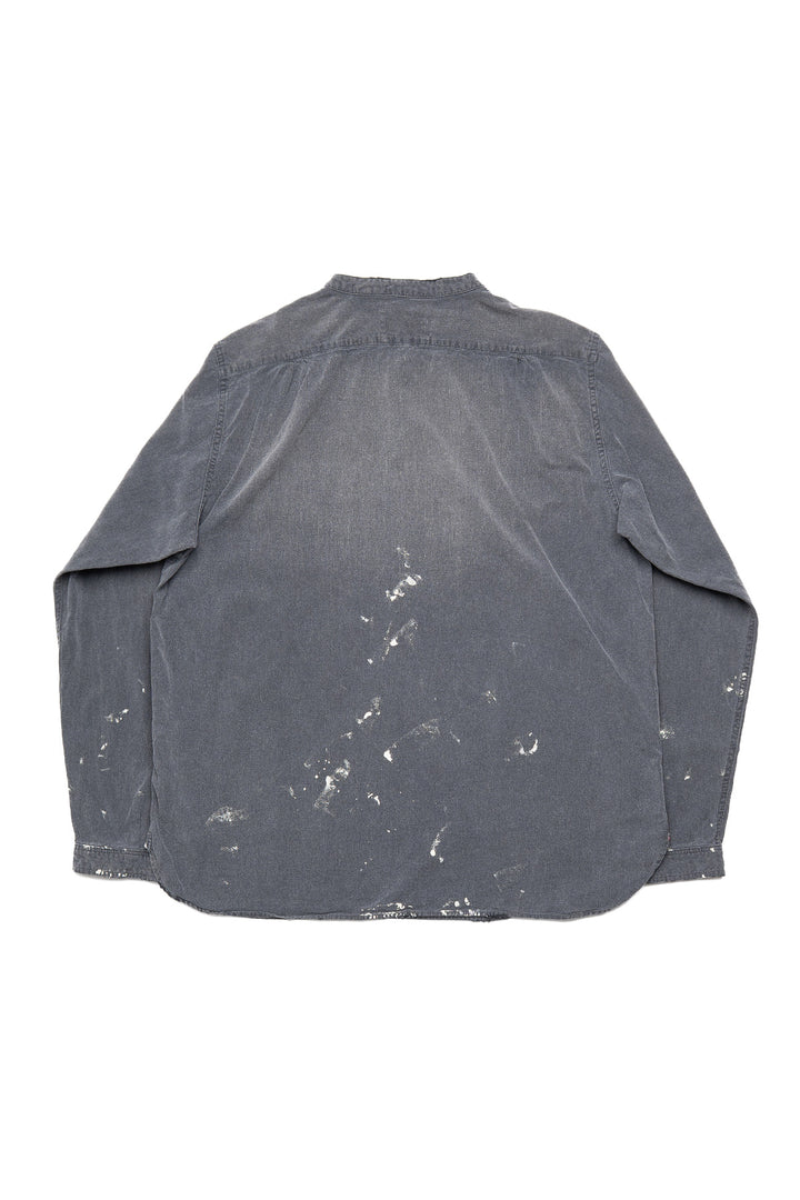 Stand Collar Chambray Shirt “Aging” - Black