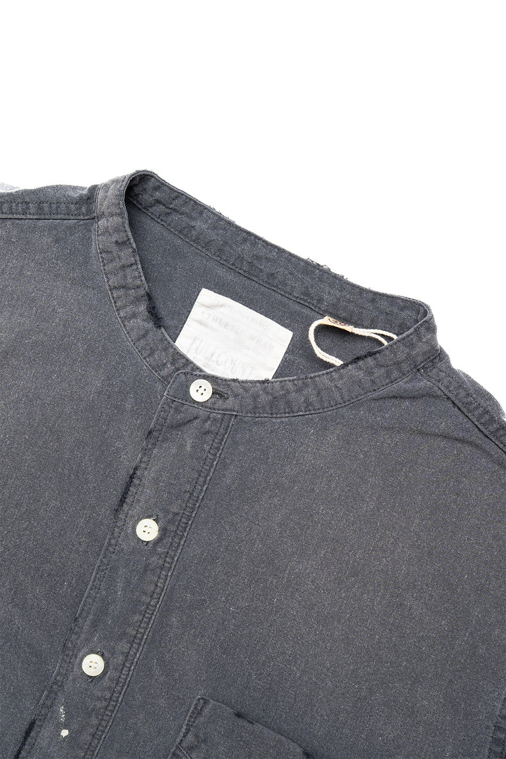 Stand Collar Chambray Shirt “Aging” - Black
