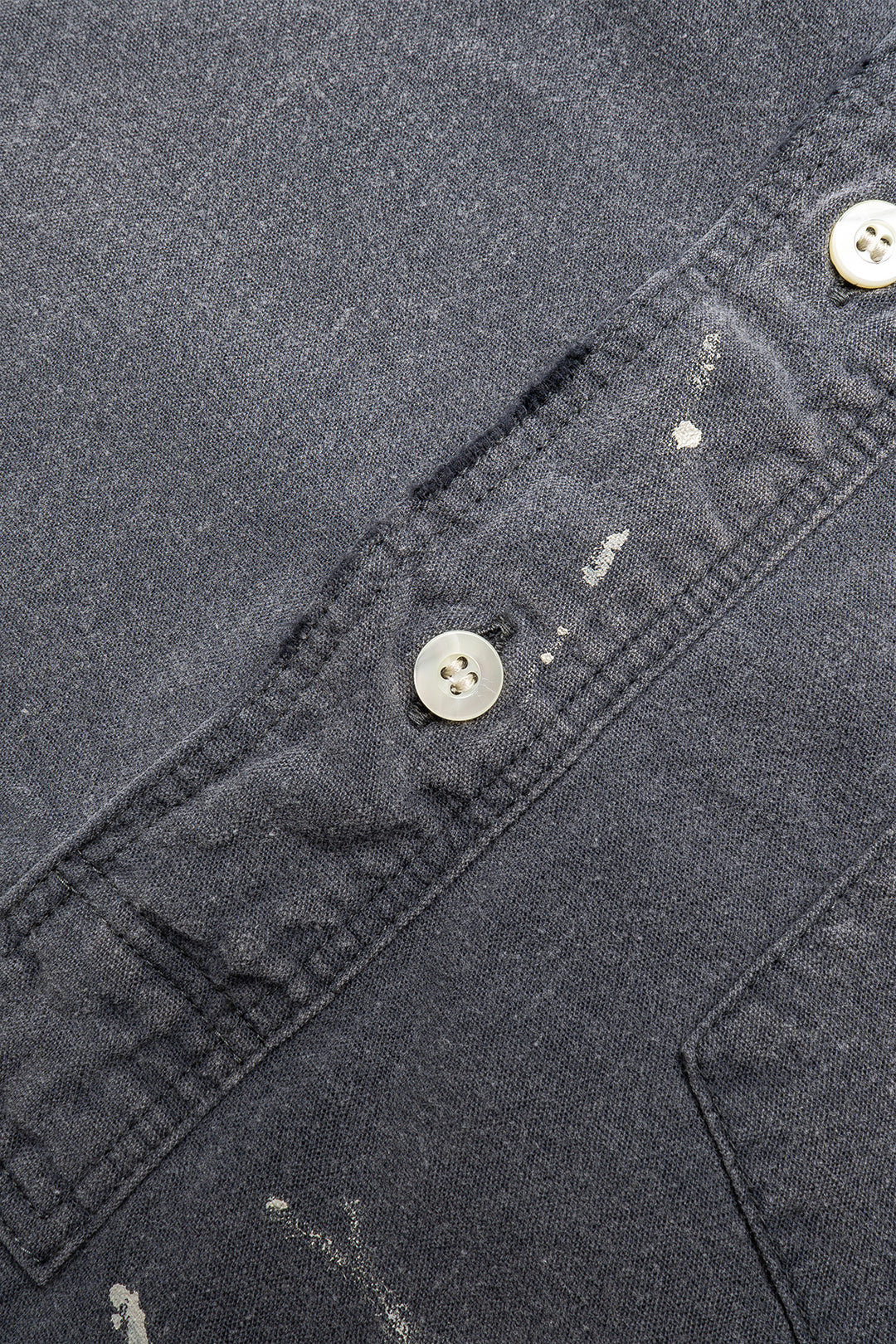 Stand Collar Chambray Shirt “Aging” - Black