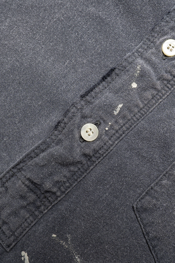 Stand Collar Chambray Shirt “Aging” - Black