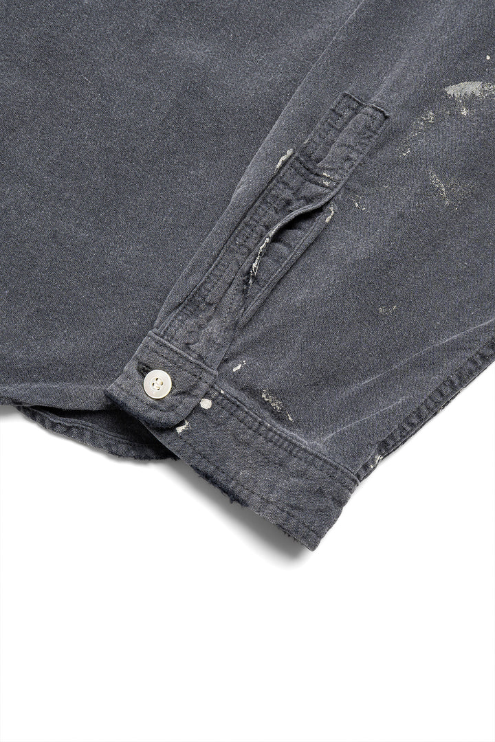 Stand Collar Chambray Shirt “Aging” - Black