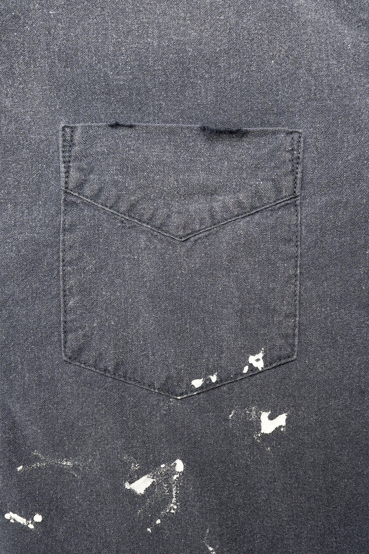 Stand Collar Chambray Shirt “Aging” - Black