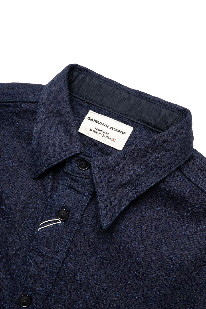 Snake Jacquard Work Shirt - Indigo