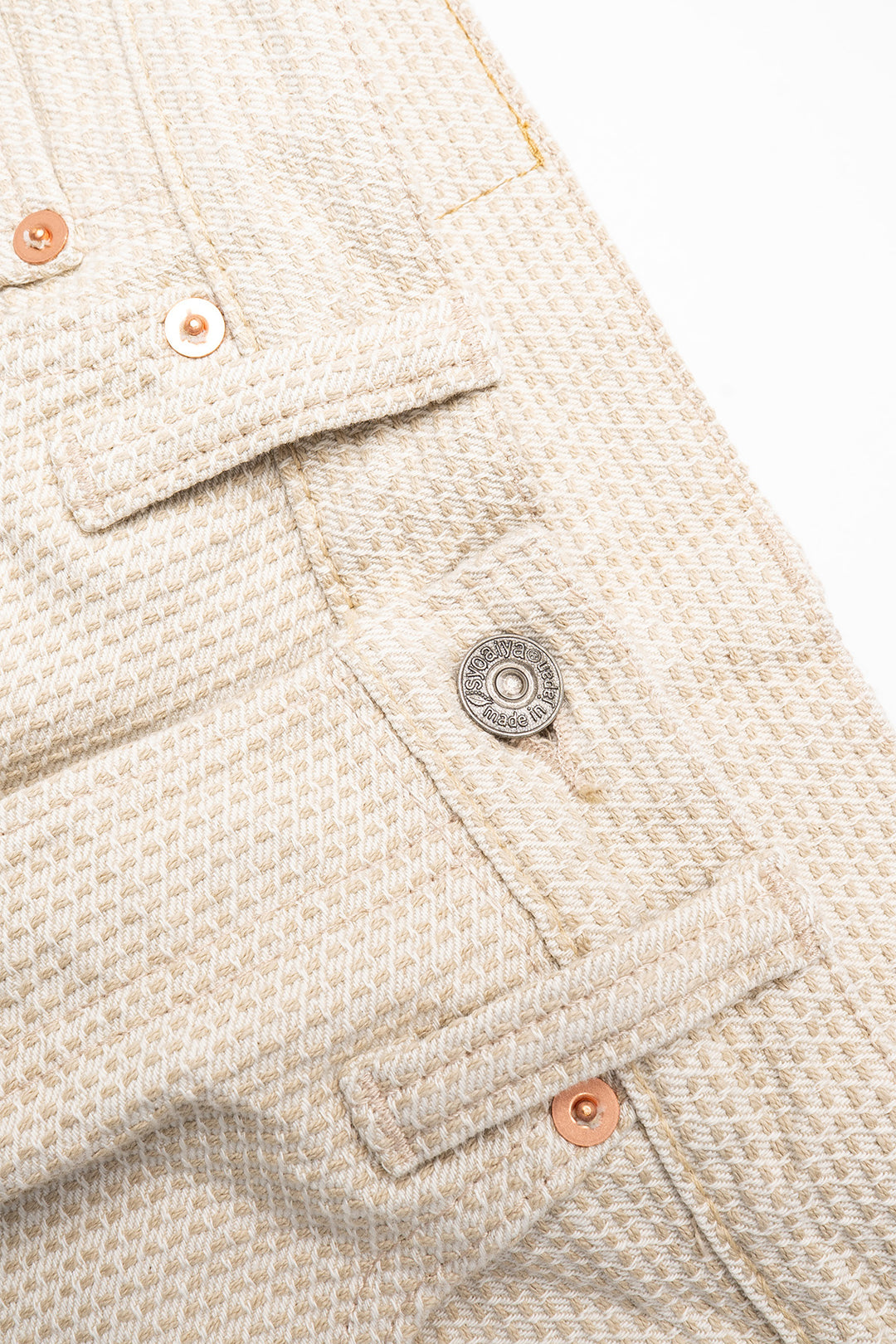 1178-IV Sashiko Pants Regular Fit Wash - Ivory x Beige Sashiko