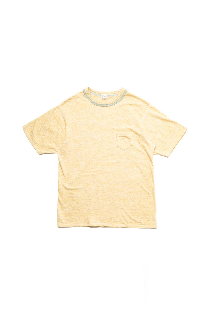 Heather Slub Cotton Double Binder Pocket Crewneck - Old Mustard