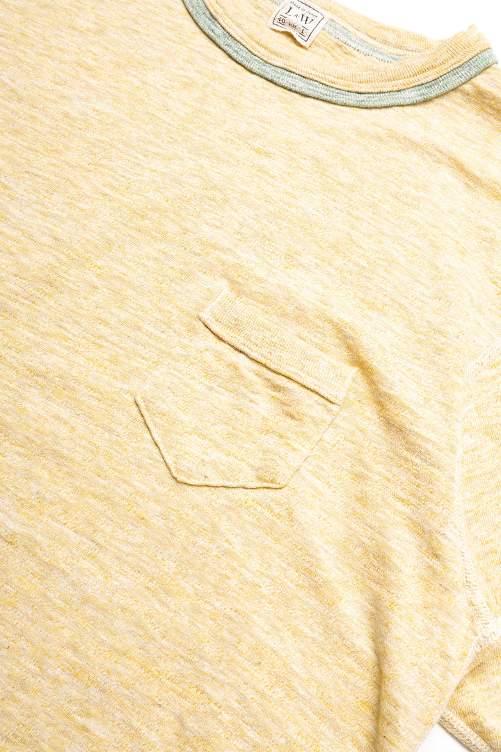 Heather Slub Cotton Double Binder Pocket Crewneck - Old Mustard