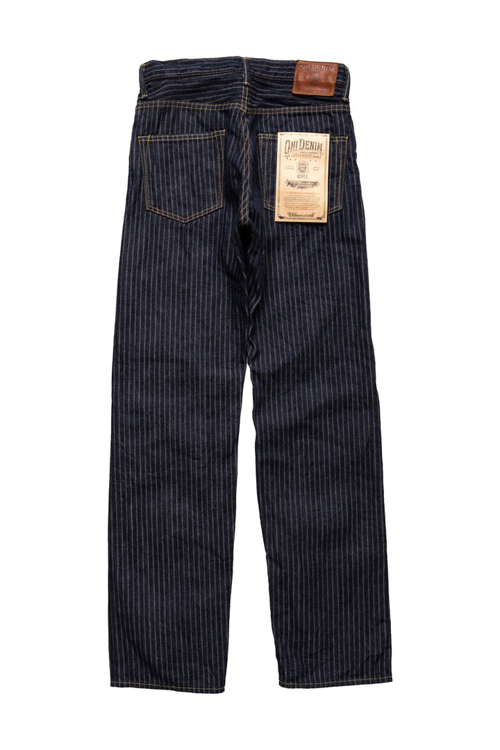 ONI-022-HJS Relax Straight Drop Needle Stitching Jacquard Striped Denim