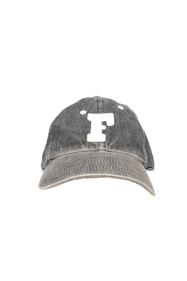 6Panel Denim Baseball Cap 'F' Patch - Vintage Wash - Black