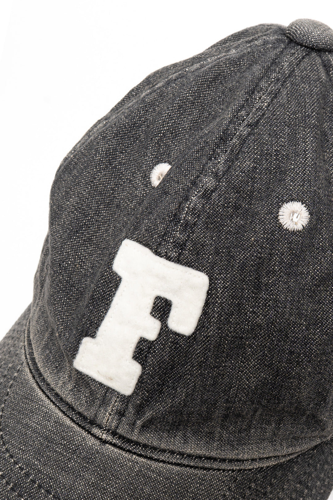 6Panel Denim Baseball Cap 'F' Patch - Vintage Wash - Black