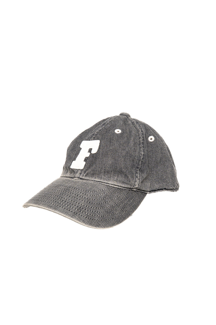 6Panel Denim Baseball Cap 'F' Patch - Vintage Wash - Black