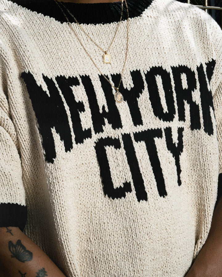 Handmade "New York City" S/S Crewneck Knit Ringer - Natural