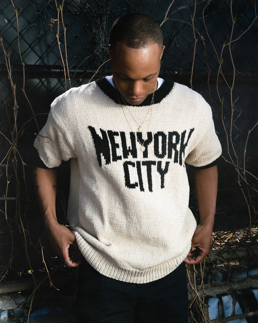 Handmade "New York City" S/S Crewneck Knit Ringer - Natural