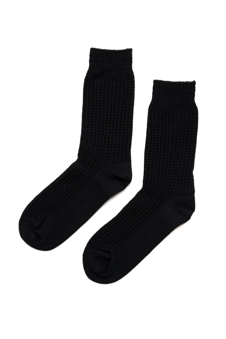 Cotton Waffle Crew Sock - Black