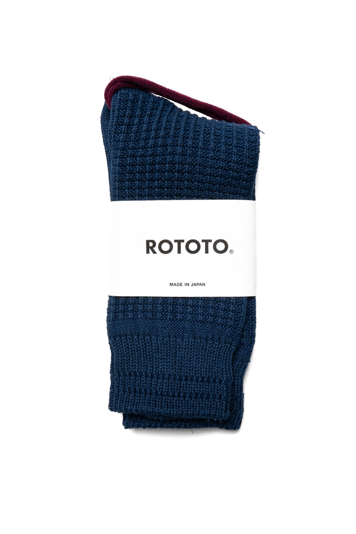 Cotton Waffle Crew Sock - Dull Blue