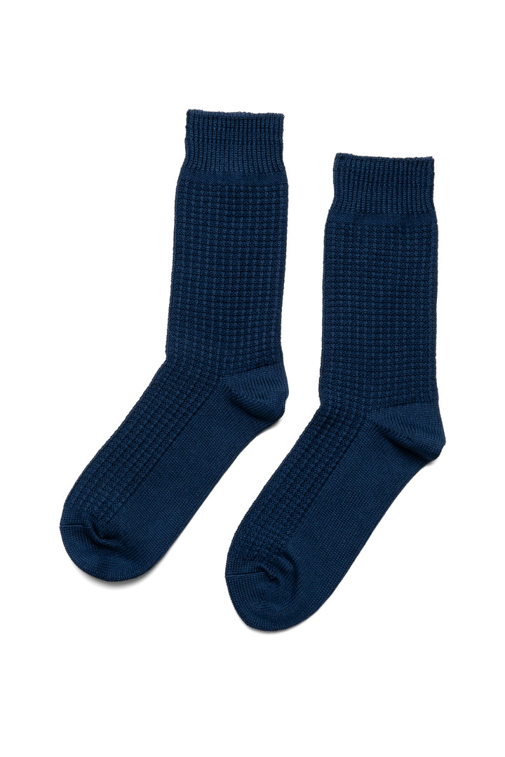 Cotton Waffle Crew Sock - Dull Blue